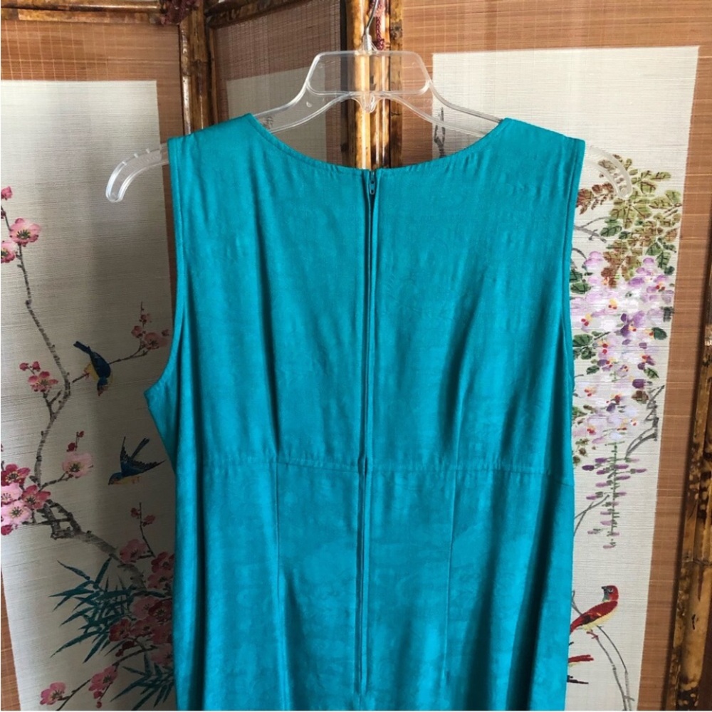 Lady Dorby dress jacket set 2 piece maxi jade green texture floral fabric pleats - Picture 4 of 10